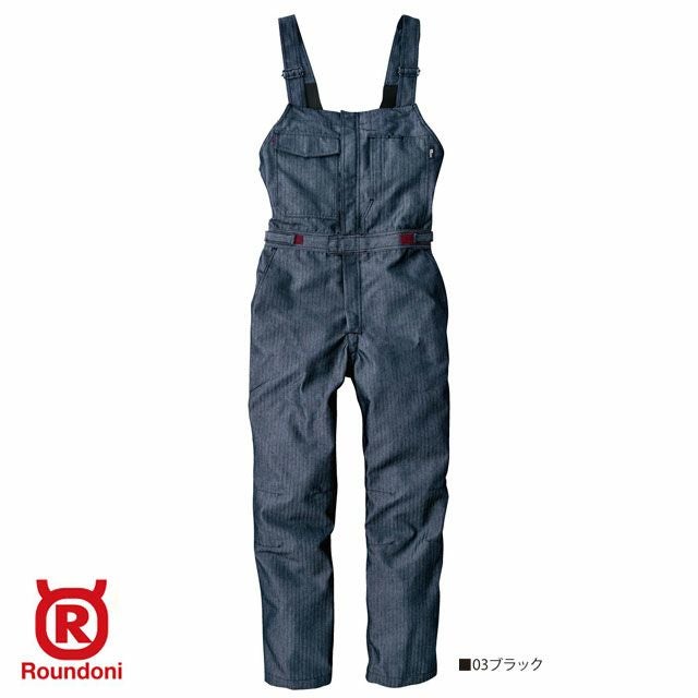 RO695【丸鬼商店 ROUND ONI】へリンボン サロペット 通年 つなぎ服 男女兼用 ユニセックス 整備 メンテンナンス S~5L ブラック