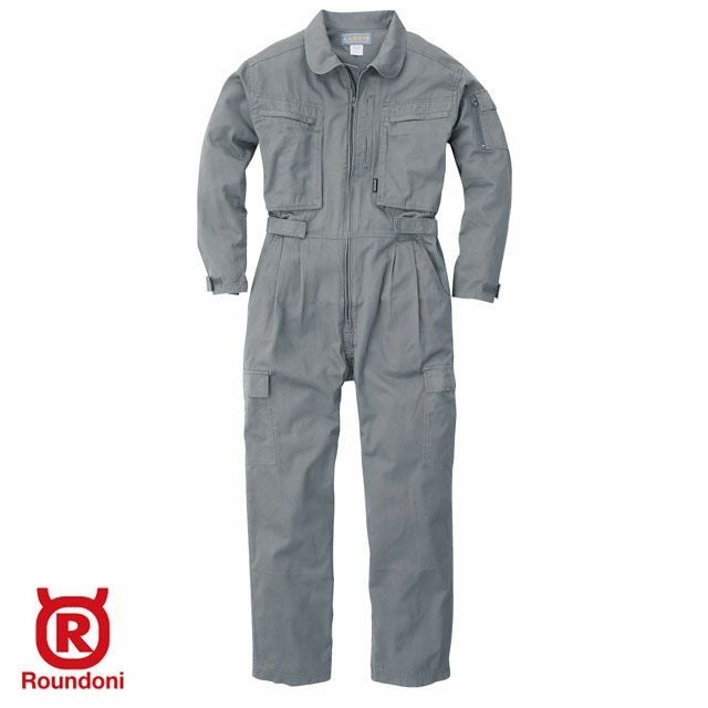 CD860【丸鬼商店 ROUND ONI】ツナギ服 通年 つなぎ服 メンズ 整備 メンテンナンス S~5L グレー