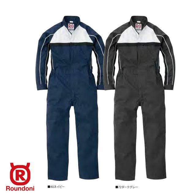 RO761【丸鬼商店 ROUND ONI】ツナギ服 通年 つなぎ服 メンズ 整備 メンテンナンス S~5L ネイビー ダークグレー